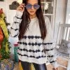 Mono B Tan And Black Tie Dye Terry Cotton Pullover Women's Clothing