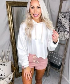 HYFVE Women's Clothing Brushed Balloon Sleeve Cropped Hoodie - White