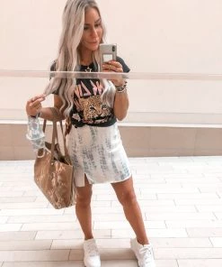 Blue Blush Blue & White Tie Dye Mini Skirt