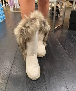 Bamboo Off White Faux Fur Lined Boots Playsuits