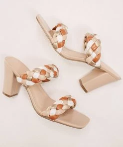Pierre Dumas Olem Nude Multi Braided Double Strap Block Heels