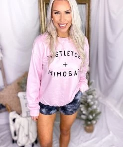 Weekndr Women's Clothing Pink Mistletoe + Mimosa Holiday Sweatshirt