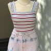 Le Lis Red, White And Blue Striped Ruffle Bodysuit Women's Clothing