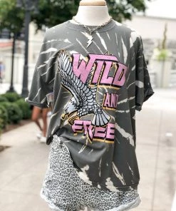 Zutter Women's Clothing Grey Tie Dye Wild And Free Graphic Tee