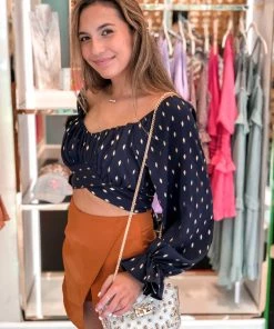 Item Ditto Blue And Gold Polka Dot Long Sleeve Top Women's Clothing