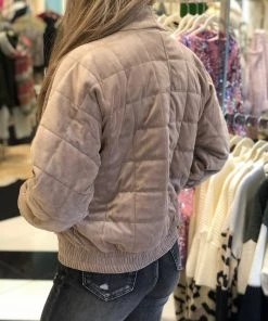 Glam Velvety Tan Quilted Jacket