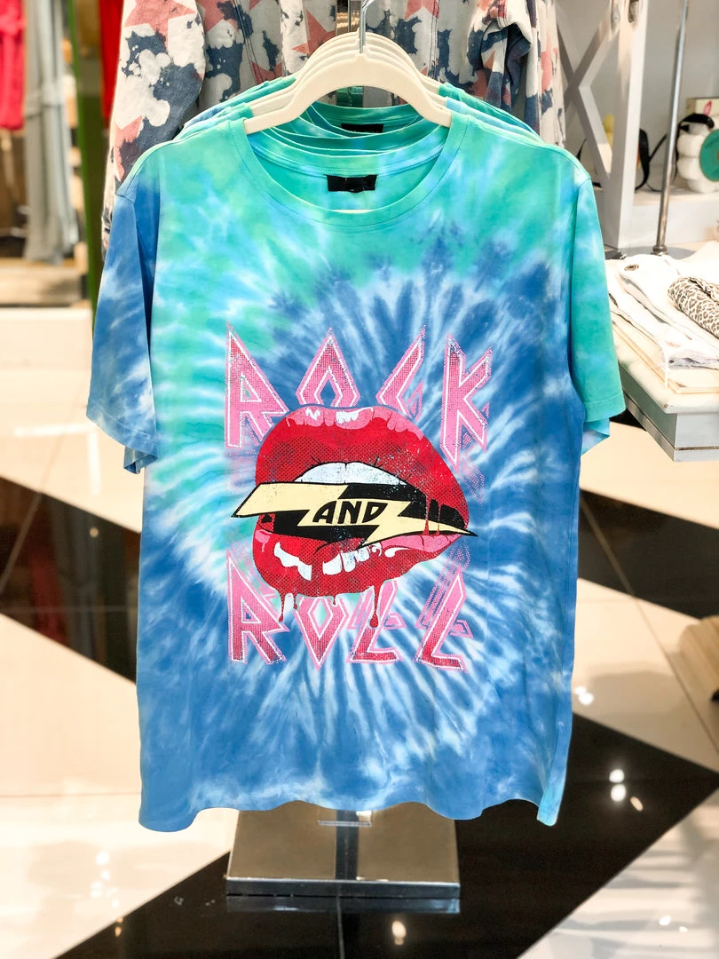 Zutter Blue Tie Dye Rock N' Roll Graphic Tee Women's Clothing 3 Zutter Blue Tie Dye Rock N' Roll Graphic Tee Women's Clothing