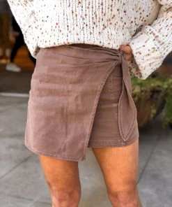 Mustard Seed Mocha Front Tie Denim Mini Skirt