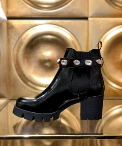 Akira Black Rhinestone Amulet Ankle Booties
