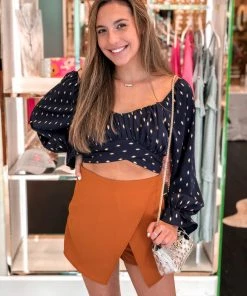 Item Ditto Blue And Gold Polka Dot Long Sleeve Top Women's Clothing