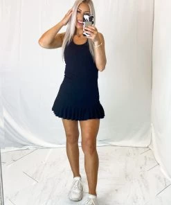 Mono B Black Racerback Ruffle Hem Tennis Dress Women's Clothing 8 Mono B Black Racerback Ruffle Hem Tennis Dress Women's Clothing