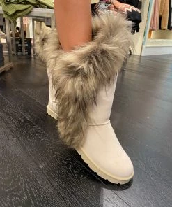 Bamboo Off White Faux Fur Lined Boots Playsuits