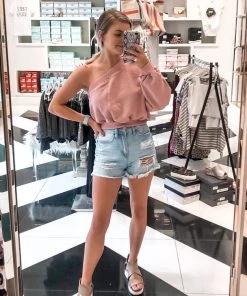 Vintage Shop One Shoulder Sweatshirt - Pink Women's Clothing