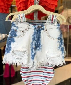 Signature 8 Bleached Destroyed High Rise Denim Shorts Women's Clothing