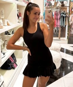 Mono B Black Racerback Ruffle Hem Tennis Dress Women's Clothing