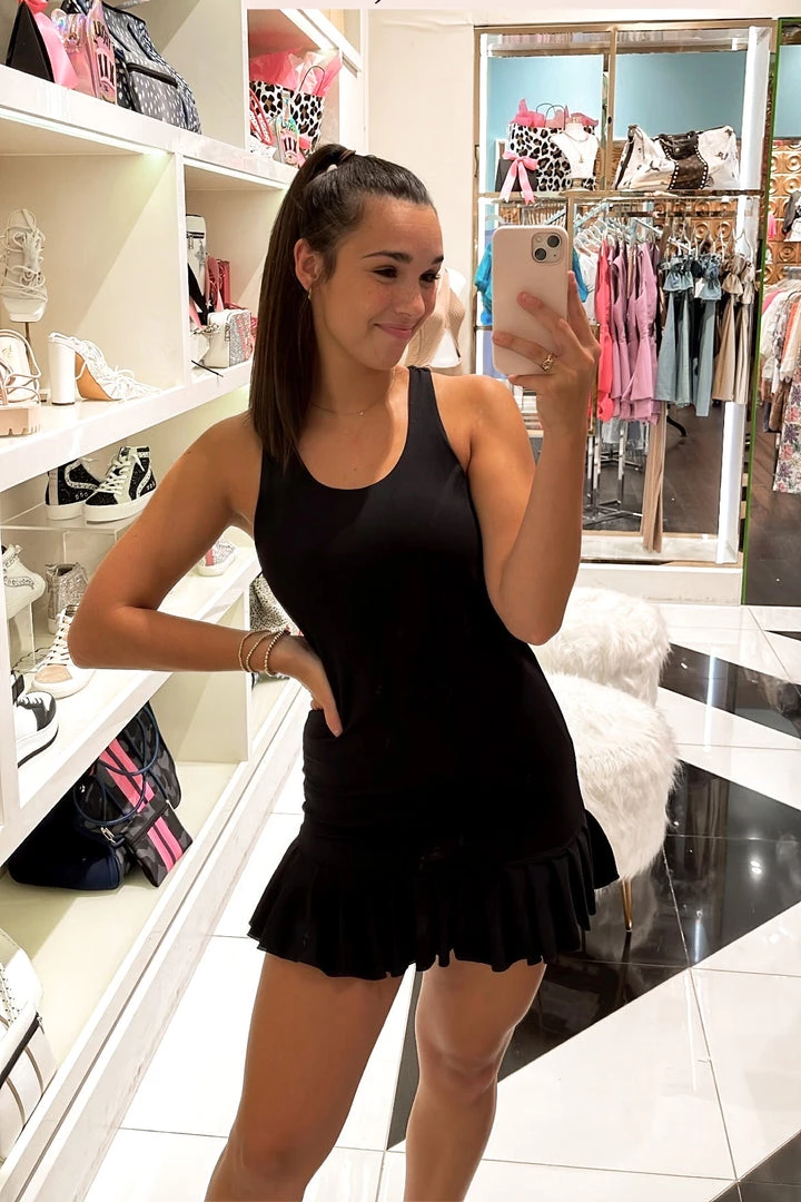 Mono B Black Racerback Ruffle Hem Tennis Dress Women's Clothing 3 Mono B Black Racerback Ruffle Hem Tennis Dress Women's Clothing