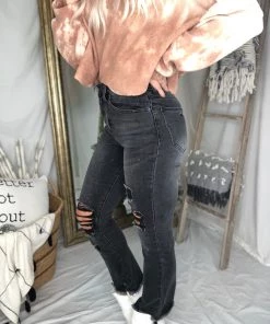 Risen Jeans Women's Clothing Bailey High Rise Black Distressed Girlfriend Jeans