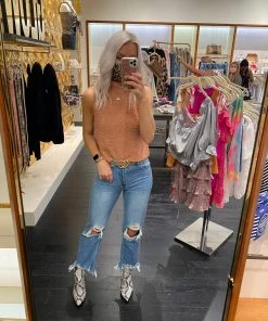 She & Sky Women's Clothing Cinnamon Sherpa Sleeveless Turtleneck Top