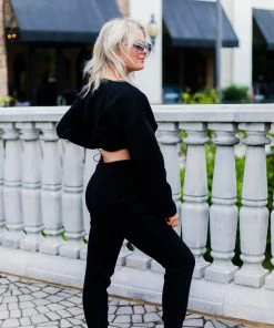 Better Be Women's Clothing Black Drawstring Waist Jogger Set