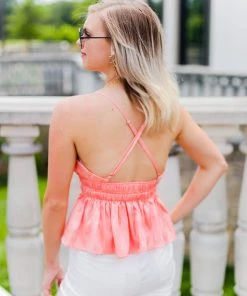 Entro Peach Silk Ruffle Tank