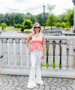 Entro Peach Silk Ruffle Tank
