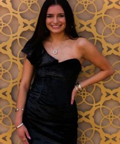 Do + Be Black Velvet Ruffle Shoulder Mini Dress Women's Clothing