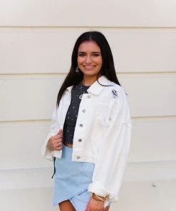 Blue B Ivory Rhinestone Fringe Denim Jacket 7 Blue B Ivory Rhinestone Fringe Denim Jacket