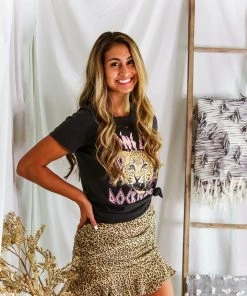 Bailey Rose Women's Clothing Leopard Print Ruffle Mini Skirt