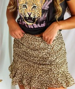Bailey Rose Women's Clothing Leopard Print Ruffle Mini Skirt