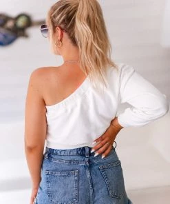 Vintage Shop Women's Clothing White One Shoulder Sweatshirt