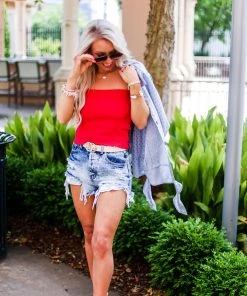 Zeanna Smocked Tube Top - Red Women's Clothing