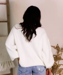 Listicle Cream Ribbed Knit Eyelash Sweater Women's Clothing