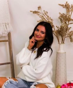 Listicle Cream Ribbed Knit Eyelash Sweater Women's Clothing