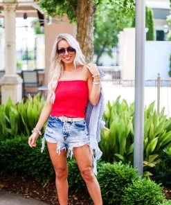 Zeanna Smocked Tube Top - Red Women's Clothing