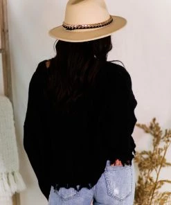 HYFVE Women's Clothing Black Button Down Distressed Hem Cardigan