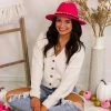 ACCITY Magenta Pink Panama Hat With Chain Belt