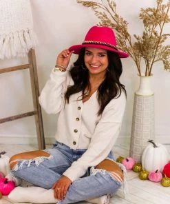 HYFVE Women's Clothing Cream Button Down V-Neck Cardigan