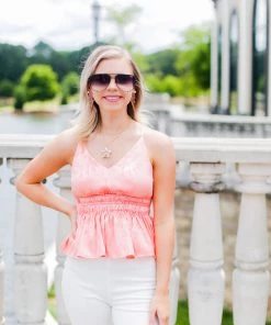 Entro Peach Silk Ruffle Tank