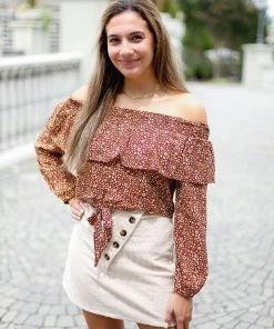 She & Sky Beige Corduroy Button Mini Skirt