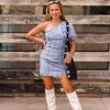 Le Lis Light Wash Denim One Puff Sleeve Mini Dress