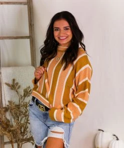 Heyson Peach Striped Knit Sweater Women's Clothing