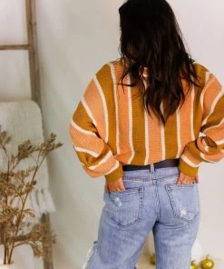 Heyson Peach Striped Knit Sweater Women's Clothing