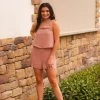 Le Lis Blush One Shoulder Knot Detail Romper