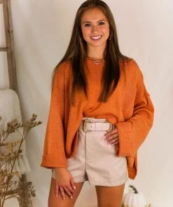 Listicle Orange Wide Neck Knit Sweater