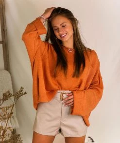 Listicle Orange Wide Neck Knit Sweater