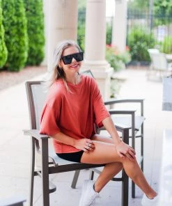 Heart & Hips Orange Oversized Basic T-Shirt Women's Clothing