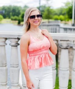 Entro Peach Silk Ruffle Tank