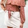 She & Sky Beige Corduroy Button Mini Skirt