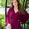 She & Sky Burgundy Red Bell Sleeve Romper Women's Clothing
