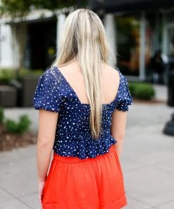 TCEC High Waisted Orange Smocked Shorts Women's Clothing